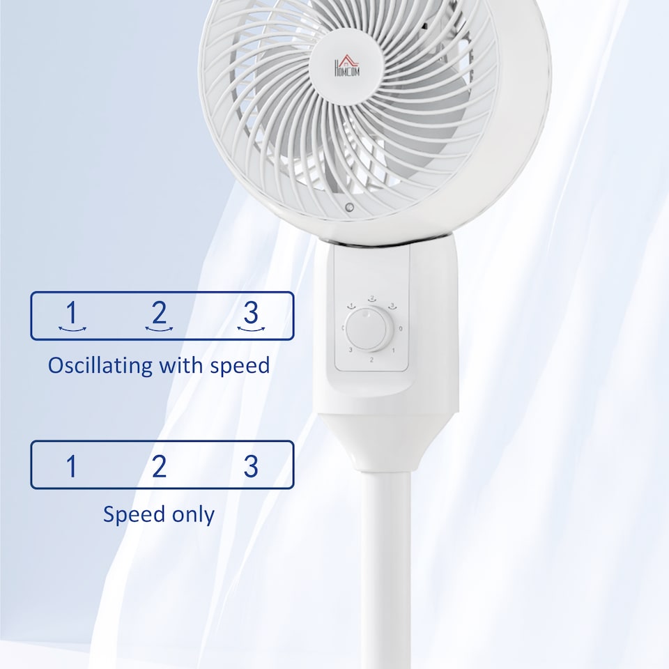 image 1 of HOMCOM 9 Pedestal Fan, 70 Oscillation 90 Vertical Tilt Oscillating Air Circulator with 3 Speeds, Standing Fan for Home Office, Bedroom, White