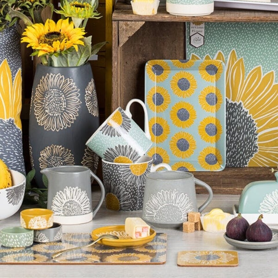 image 1 of English Tableware Company Artisan Flower Floral Mug-Blue with Yellow Flower