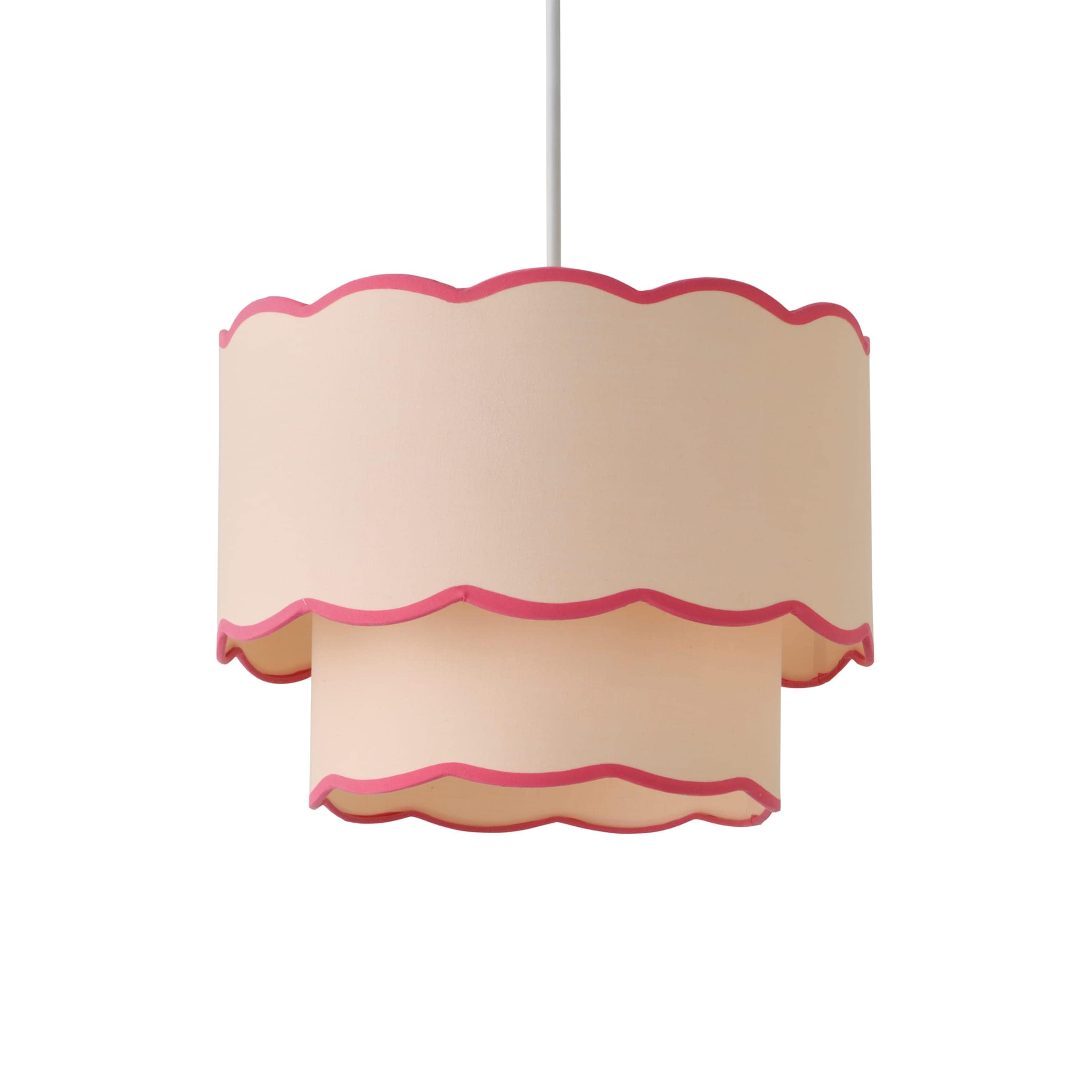 ValueLights Sloane 35cm Two-Tier Scallop Edge Easy Fit Ceiling Lamp Shade & Bulb in Pale Pink
