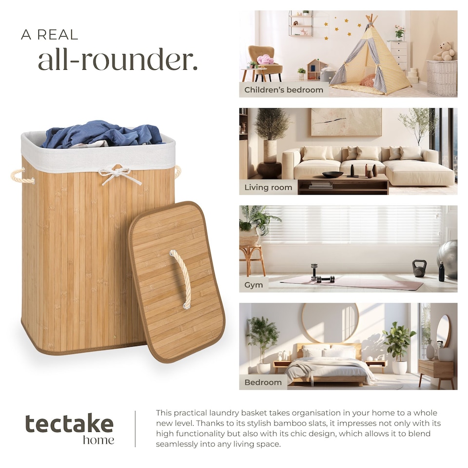 image 1 of Laundry Basket - washing hamper with lid, removable laundry bag, 2 handles | Brown | beige | 72 L | 1