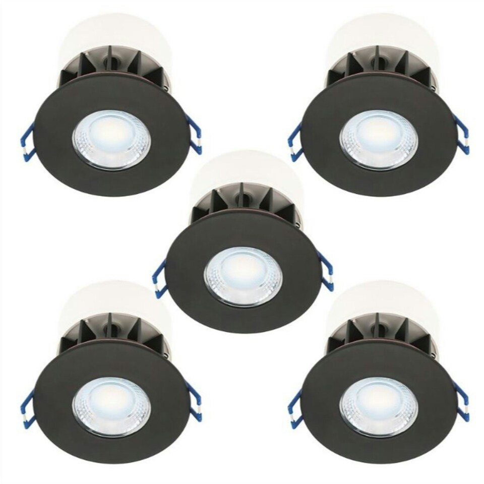 image 1 of Set of 5 Fire Rated LED Bathroom Downlights - Matt Black IP65 Recessed Downlights Black