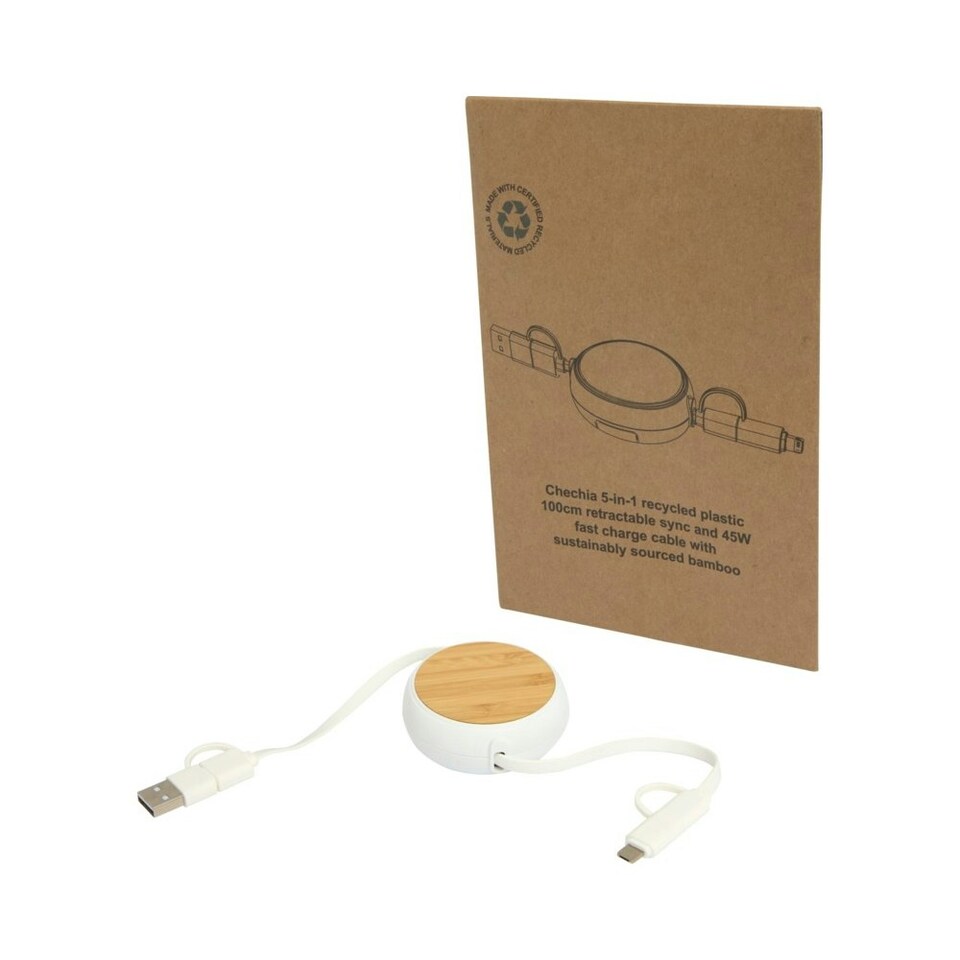 image 1 of Chechia Recycled Plastic 5 in 1 Retractable Connector Cable - White - One Size