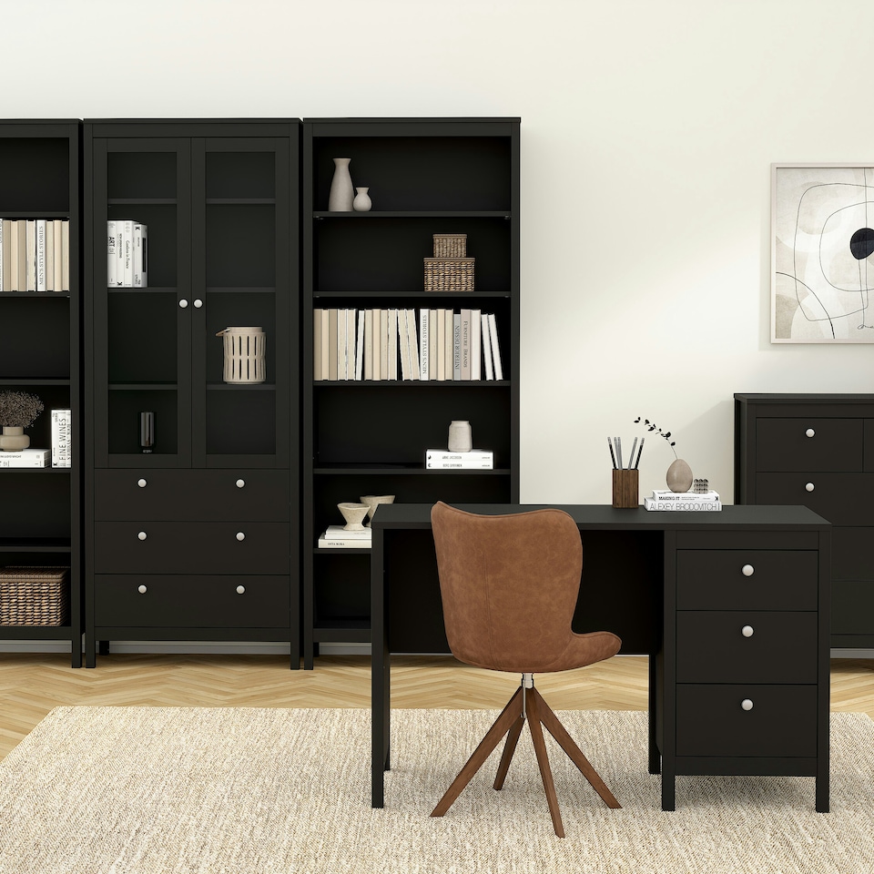 image 1 of Madrid China Cabinet 2 Glass Doors with 3 Drawers in Matt Black