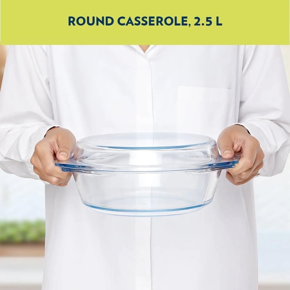 image 1 of Borosil Round Casserole with Lid (2.5 Litre) - Oven, Microwave Safe Serving Bowl With Glass Lid, Transparent