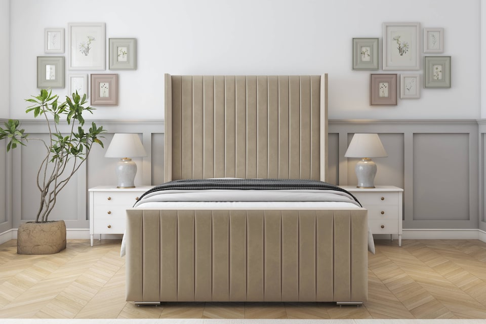 image 1 of Sloomy Marlborough Almond Coniston Bed Frame With 50" Upholstered Wingback Headboard 5' King
