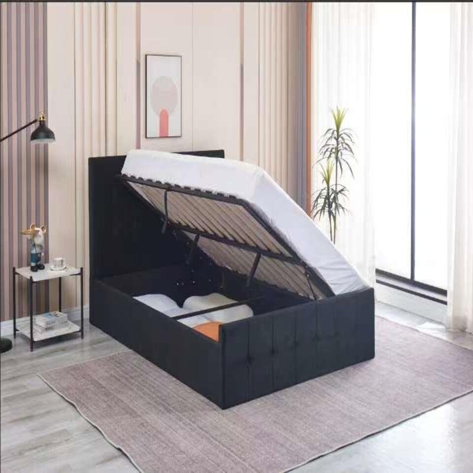 image 1 of Ottoman Storage Bed black 3ft single and 1 mattress velvet cushioned bedroom