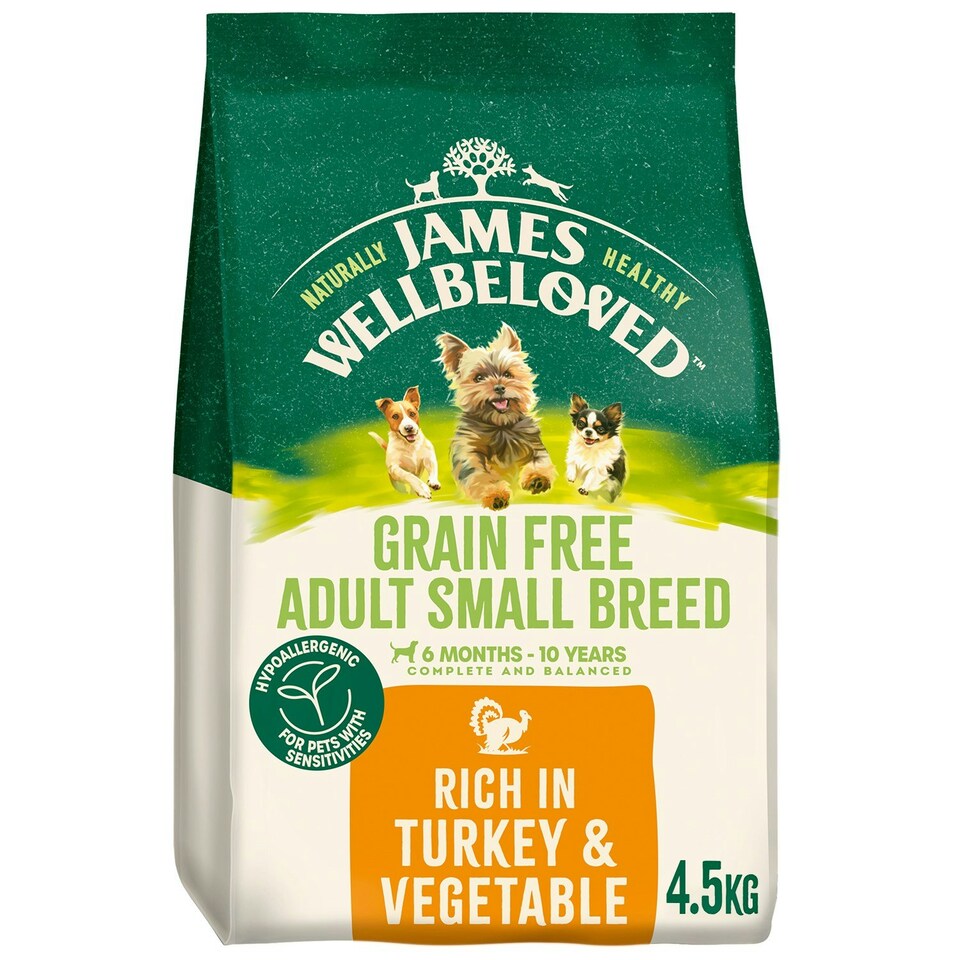 image 1 of James Wellbeloved Grain Free Small Breed Dry Dog Food Turkey & Veg 4.5kg
