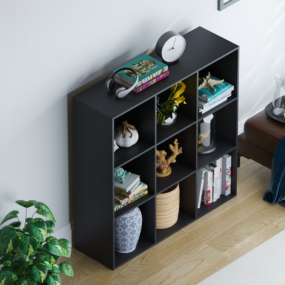 image 1 of Vida Designs Durham 3x3 Cube Storage Bookcase Display Unit, Black
