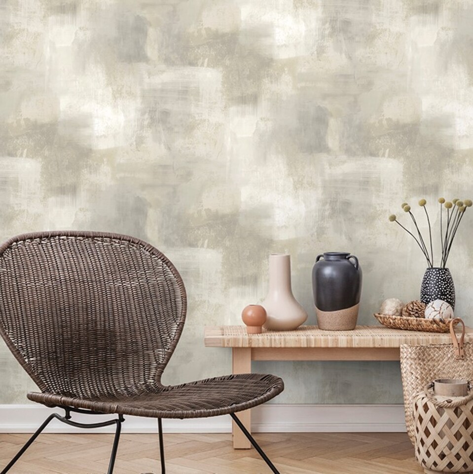 image 1 of Grandeco Metro Distressed Limewash Paint Rustic Plaster effect Textured Wallpaper, Taupe | Brown | Taupe | 5.32