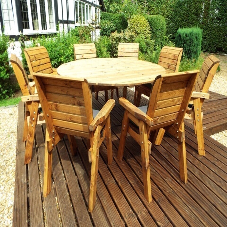 image 1 of Eight Seater Circular Table Set with Cushions - W350 x D350 x H98 - Fully Assembled - Grey