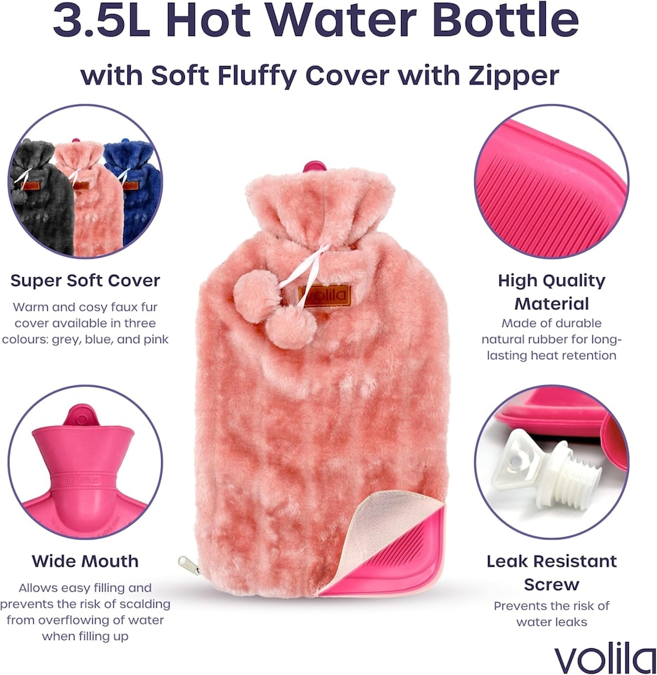 image 1 of 3.5L Extra Large Hot Water Bottle with Zipper & Hand Pocket | Pink | Pink with Zipper | 3.5L