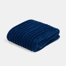 OHS Faux Fur Ribbed Fleece Throw Over Bed Blanket Winter Warm Supersoft - 125 x 150cm | Blue | Navy