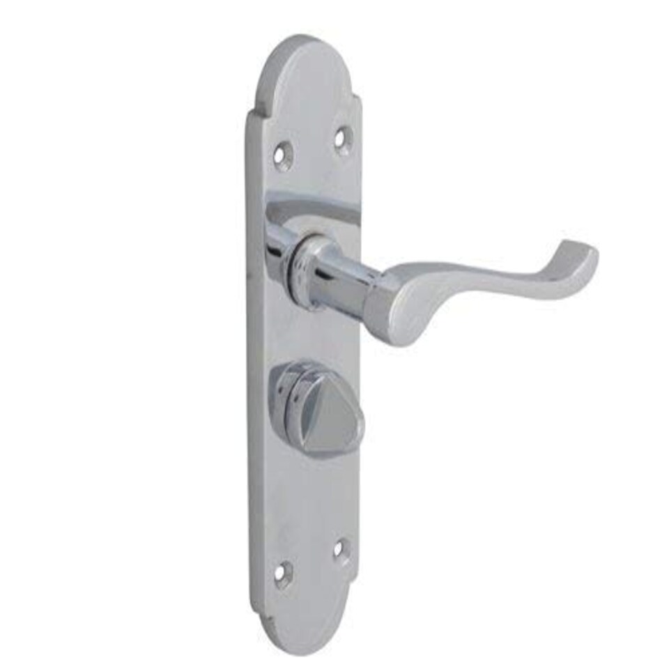 image 1 of Golden Grace Victorian Scroll Door Handles on Shaped Backplate Bathroom Privacy Set in Polished Chrome Finish - 168mm x 40mm Chrome