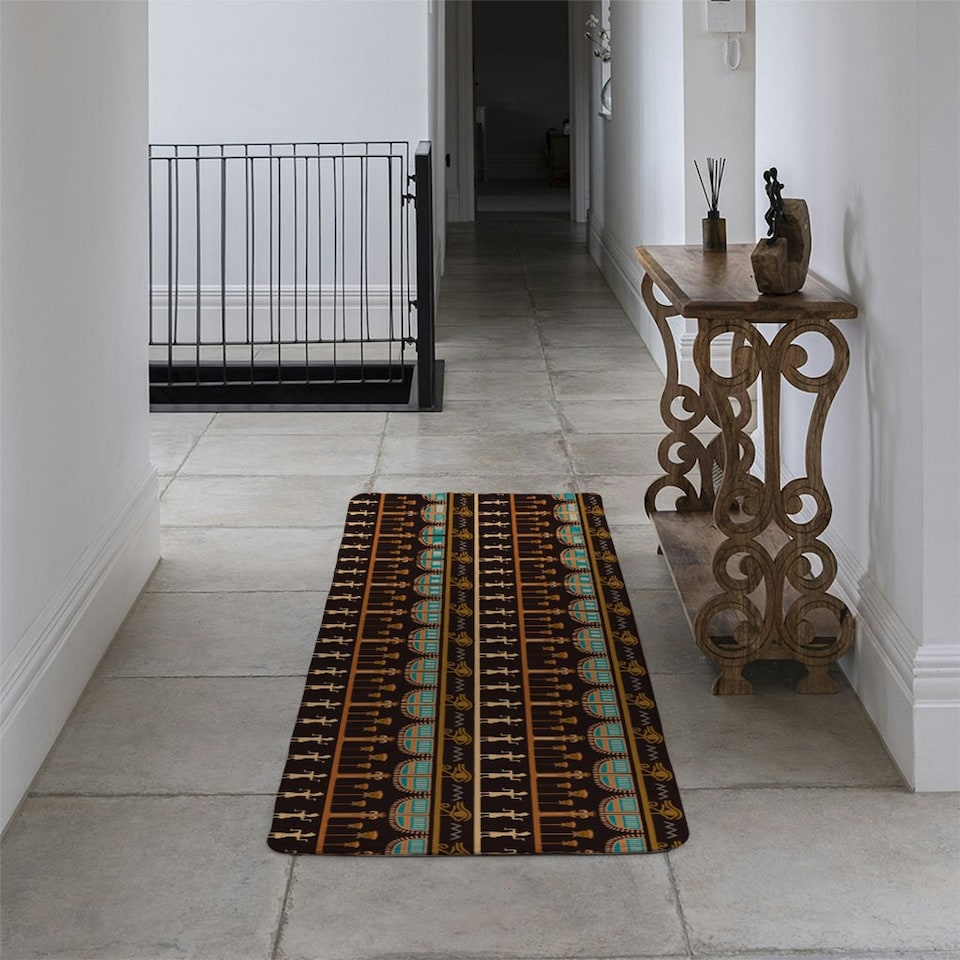 image 1 of Orange & Black Hieroglyphs (Runner Rug) Black