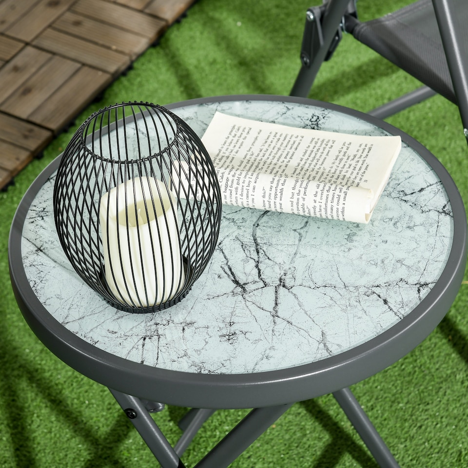 image 1 of Outsunny Round Folding Side Table w/ Imitation Marble Glass Top, White