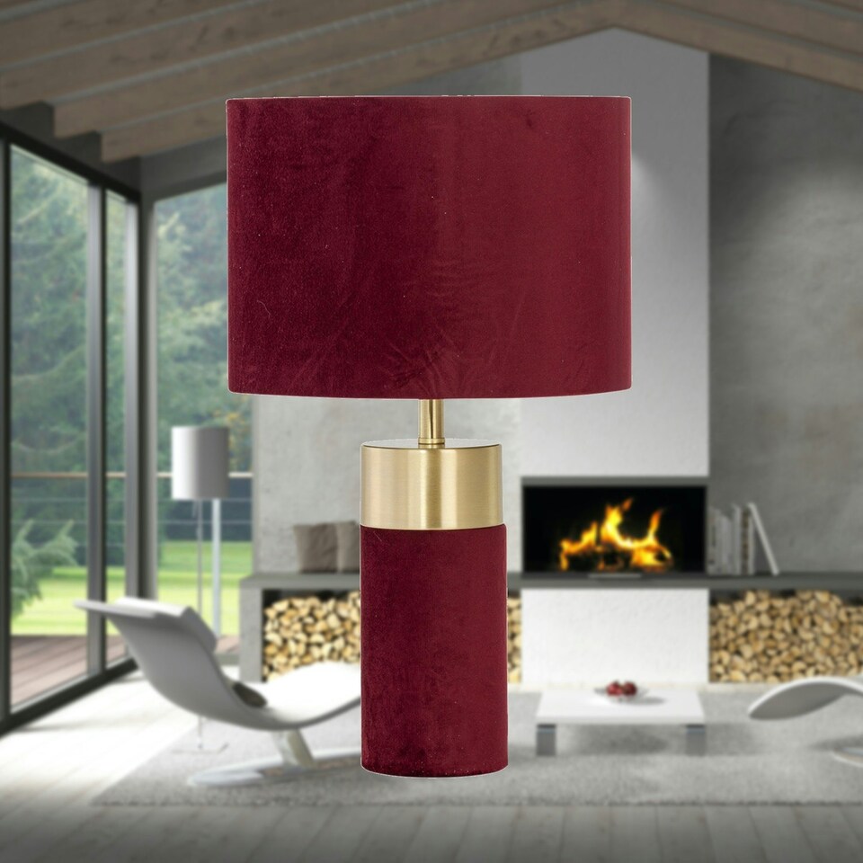 image 1 of Burgundy Velvet with Brass Detail Table Lamp Purple | Purple