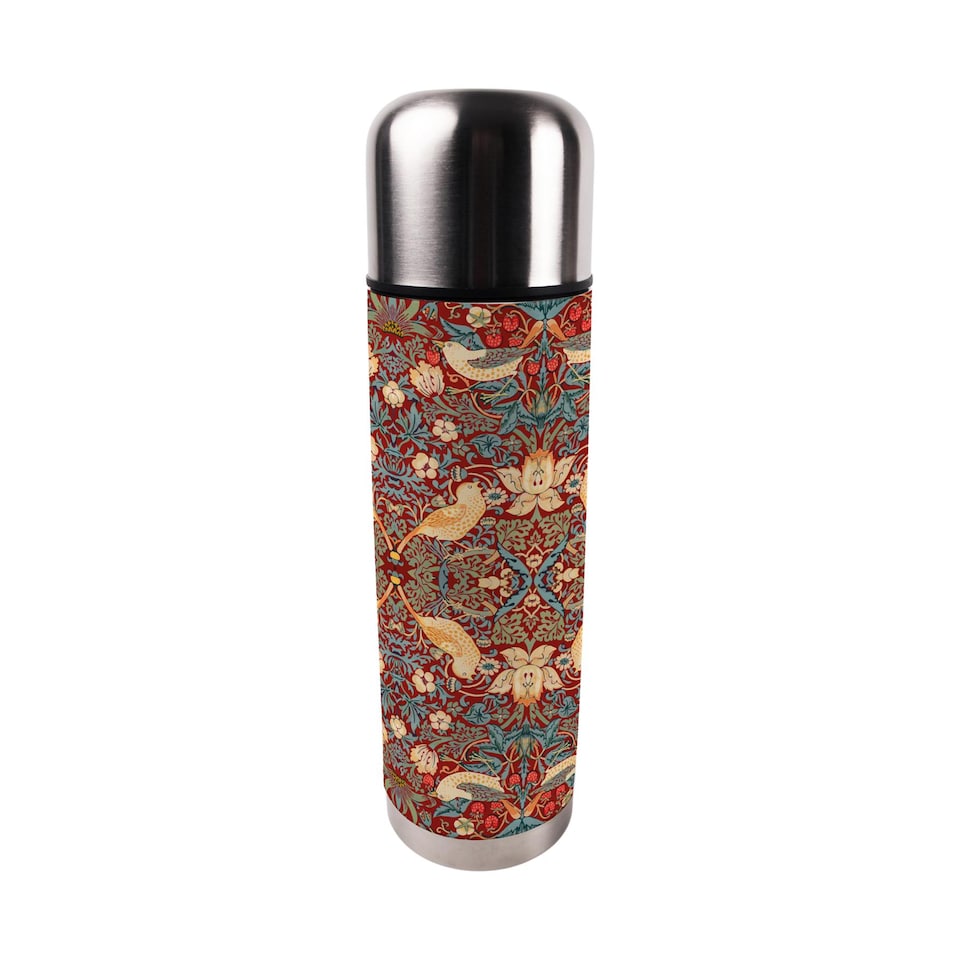 image 1 of Red Strawberry Thief Large Reusable Thermal Flask