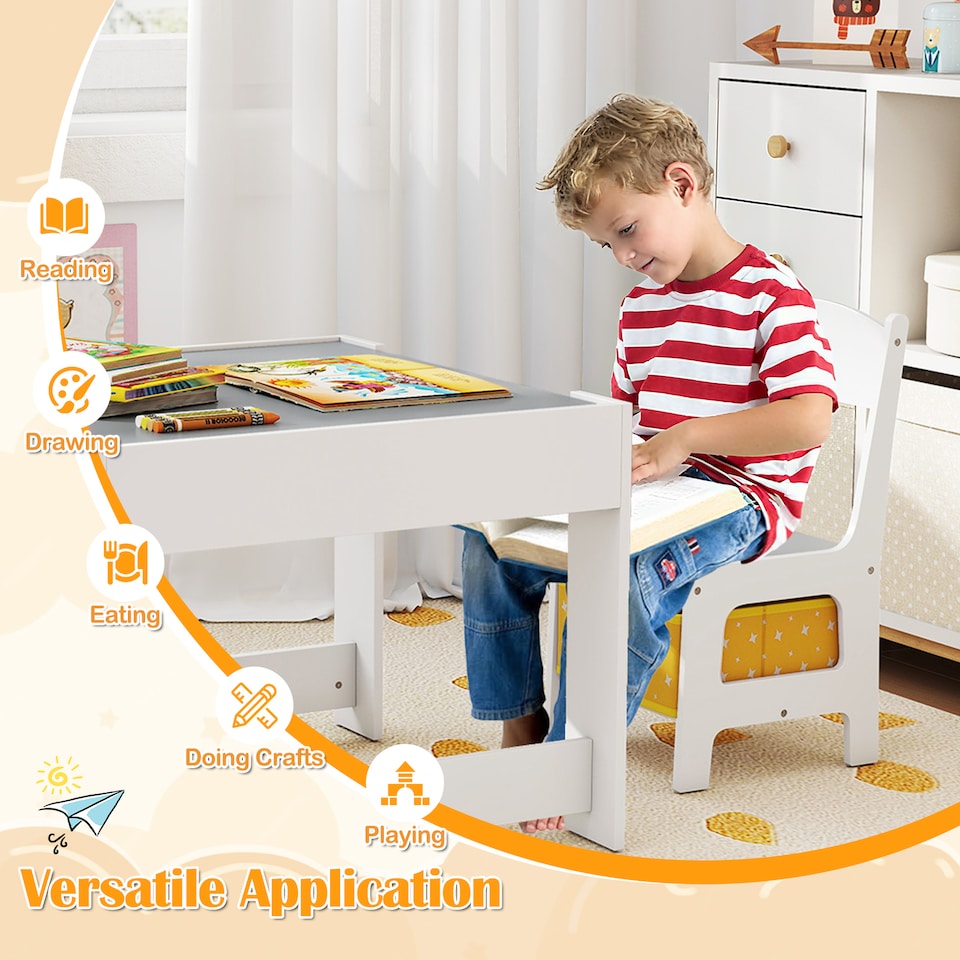 image 1 of COSTWAY Kids Table Chair Set with Double Storage Box Yellow