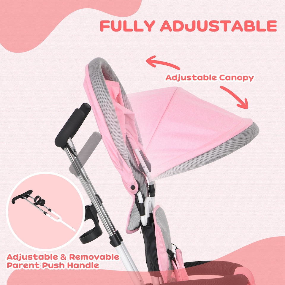 image 1 of HOMCOM 6 in 1 Trike, Kids Tricycle, Pedal Push Bike with Parent Handle, Removable Canopy, 5-Point Safety Belt, Storage, Footrest, Brake, for 1-5 Years Toddler, Pink