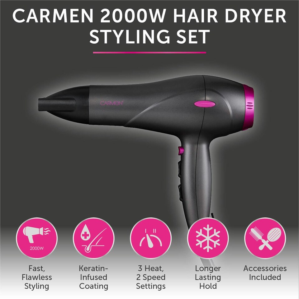 image 1 of Carmen C81072 Neon 2000W Hair Dryer Set Graphite