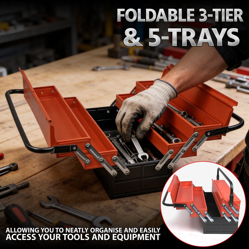 image 1 of Heavy Duty 560mm Cantilever Toolbox 5 Tray Metal Tool Box Red