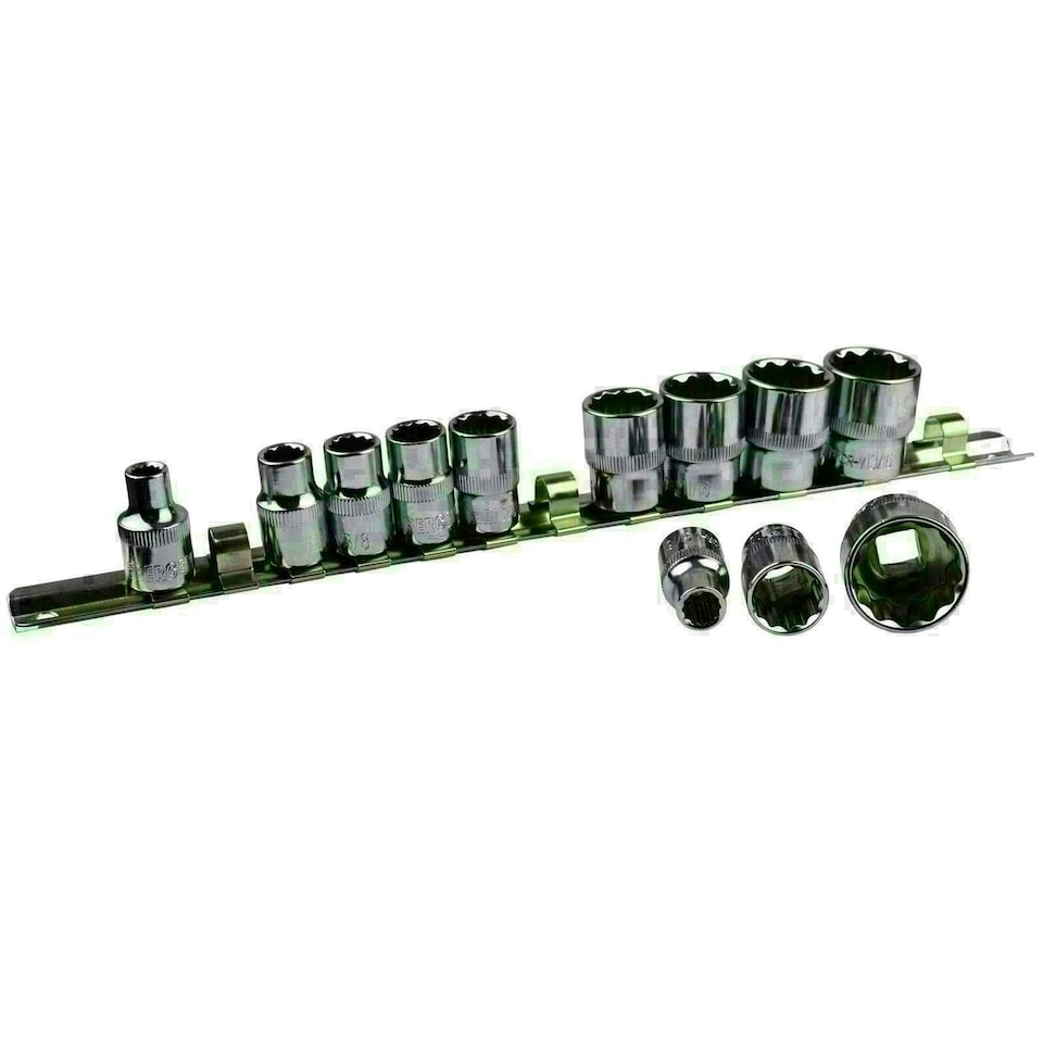 image 1 of 17pc Imperial AF Socket Set SAE Inch Sockets Extensions Ratchet 3/8"dr Tool Bag