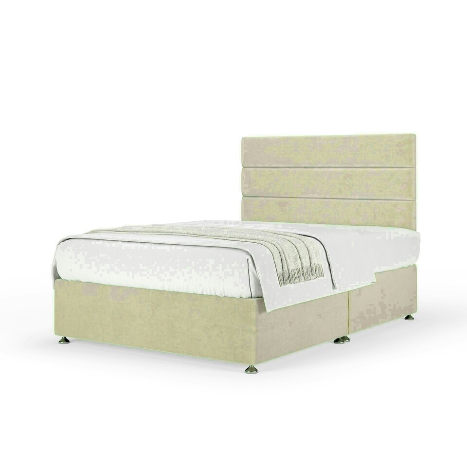 Cream Naples Velvet No Drawer Divan Base and Milan Headboard Double