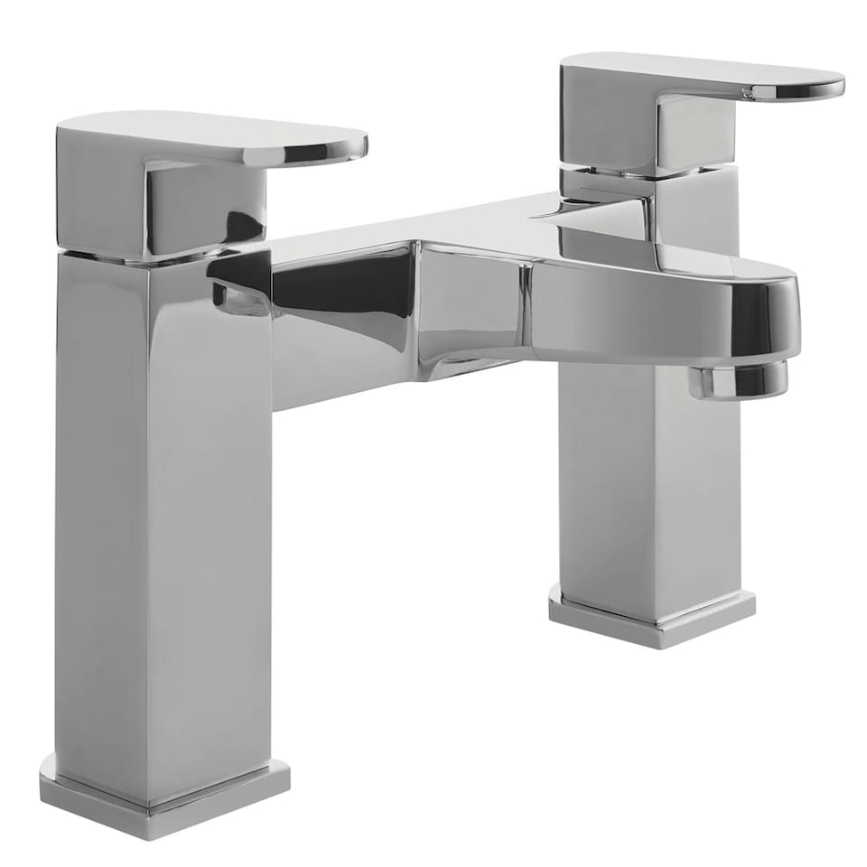 Modern Bathroom Soft Square Deck Mounted Bath Filler Tap - Chrome