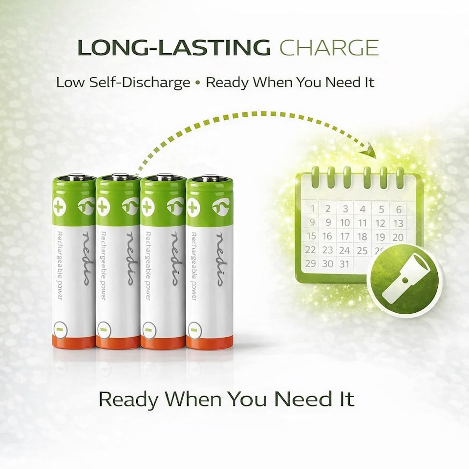 image 1 of Nedis 4 Pack AA 1.2V Rechargeable NiMH Battery - 2600 mAh