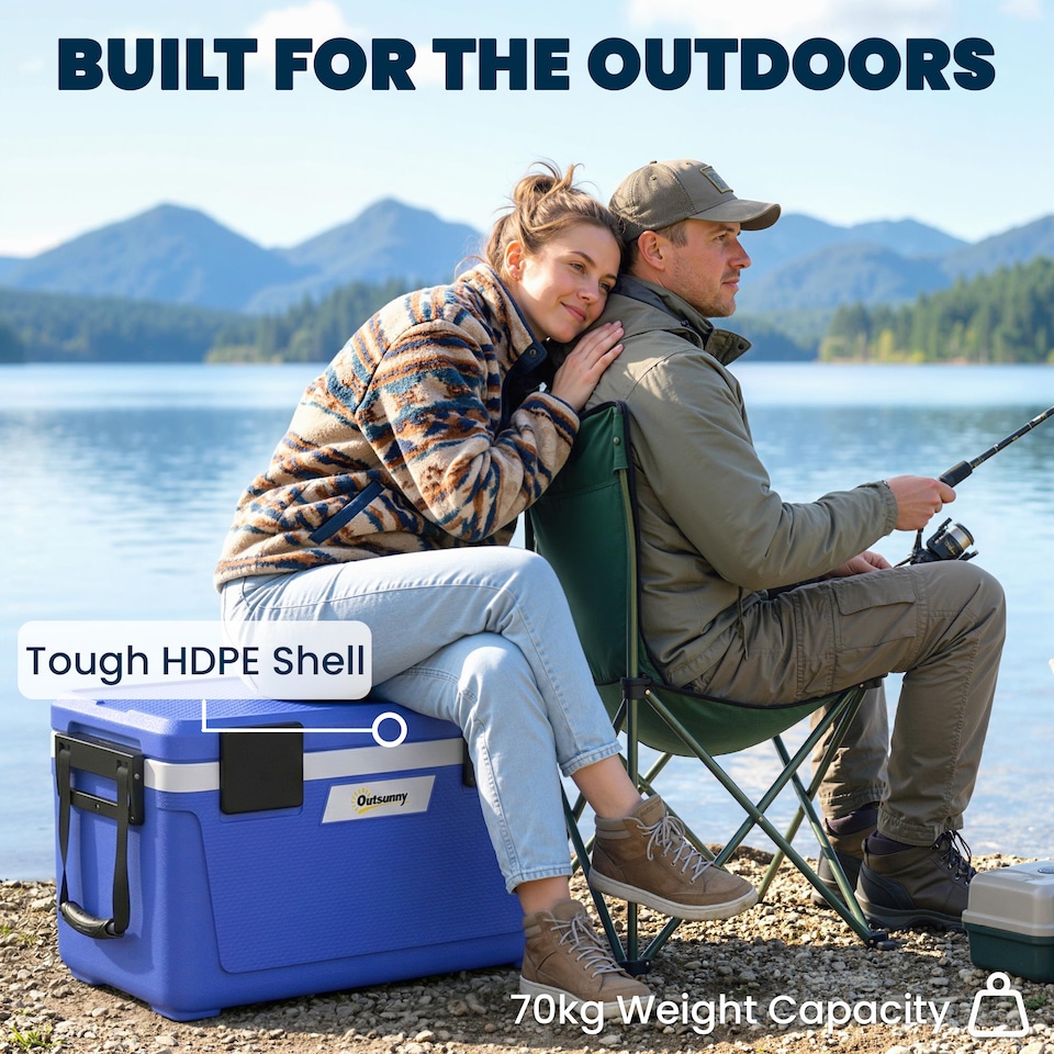 image 1 of Outsunny 42.6L Insulated Cool Box, Portable Ice Cooler with Handle | Blue | Dark Blue | 66.6 x 38.5 x 40 cm