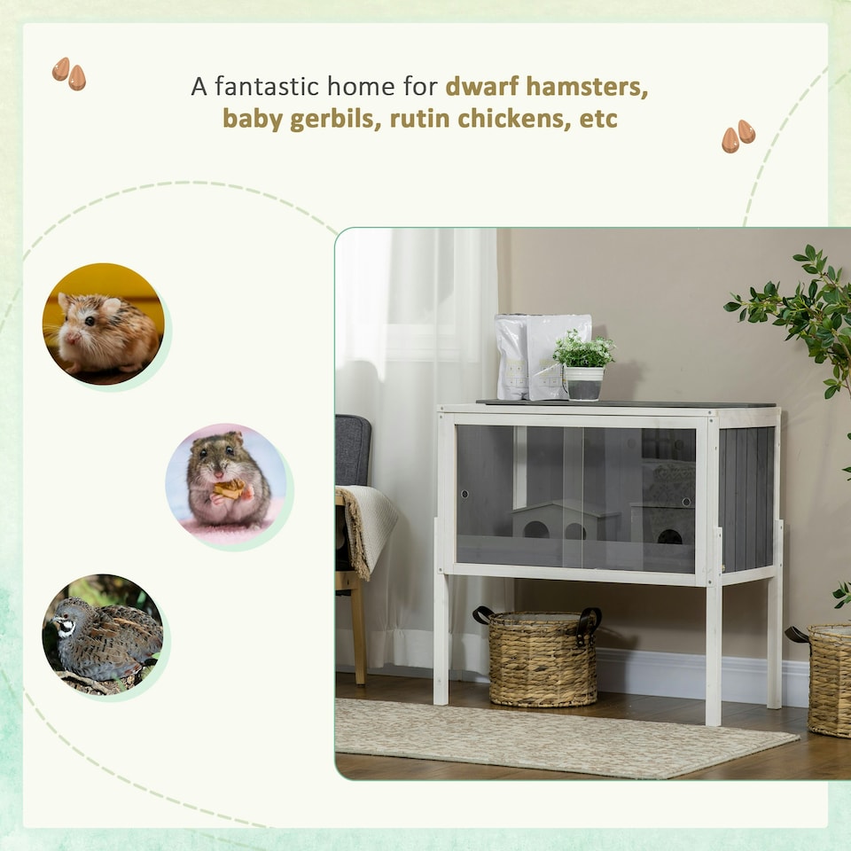 image 1 of PawHut Wooden Hamster Cage for Dwarf Hamsters, Gerbils, Rutin Chicken w/ Shelf