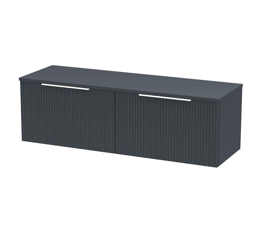 image 1 of Balterley Tixall Fluted 2 Drawer Wall Hung Vanity Unit with Worktop, Dark Grey, 1200mm