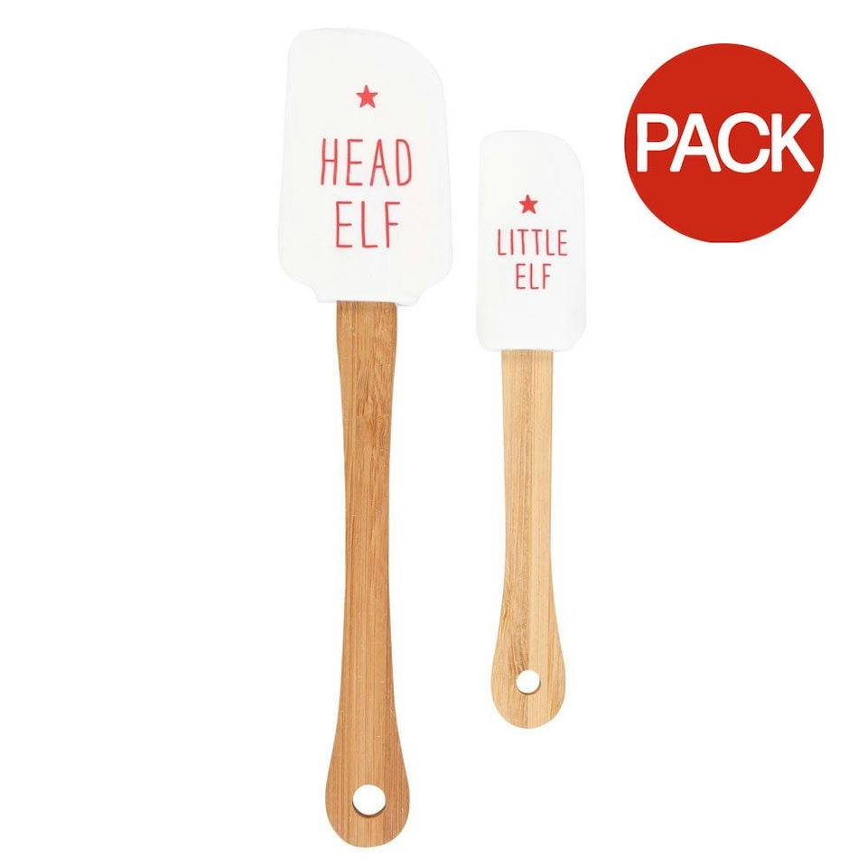 image 1 of Something Different Head Elf Little Elf Bamboo Christmas Spatula Set (Pack of 2) - White/Brown/Red - One Size