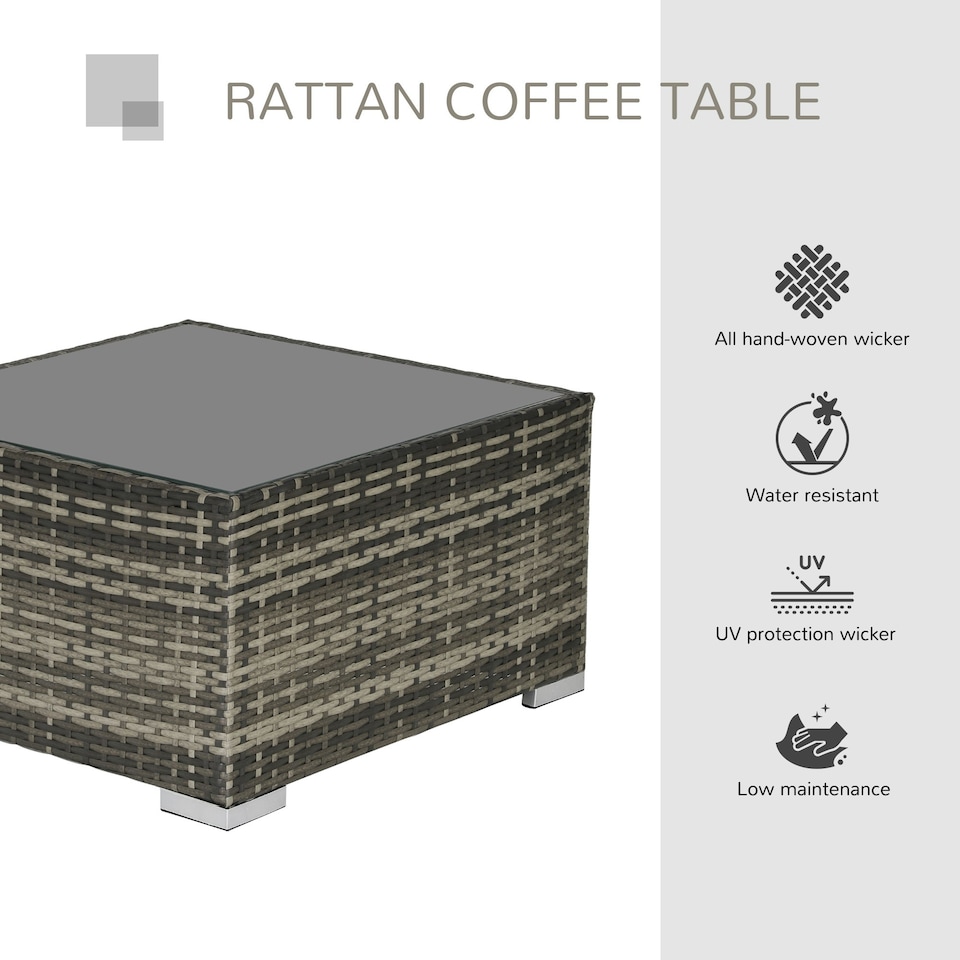 image 1 of Outsunny Patio Wicker Coffee Table w/ Glass Top Suitable for Garden Backyard
