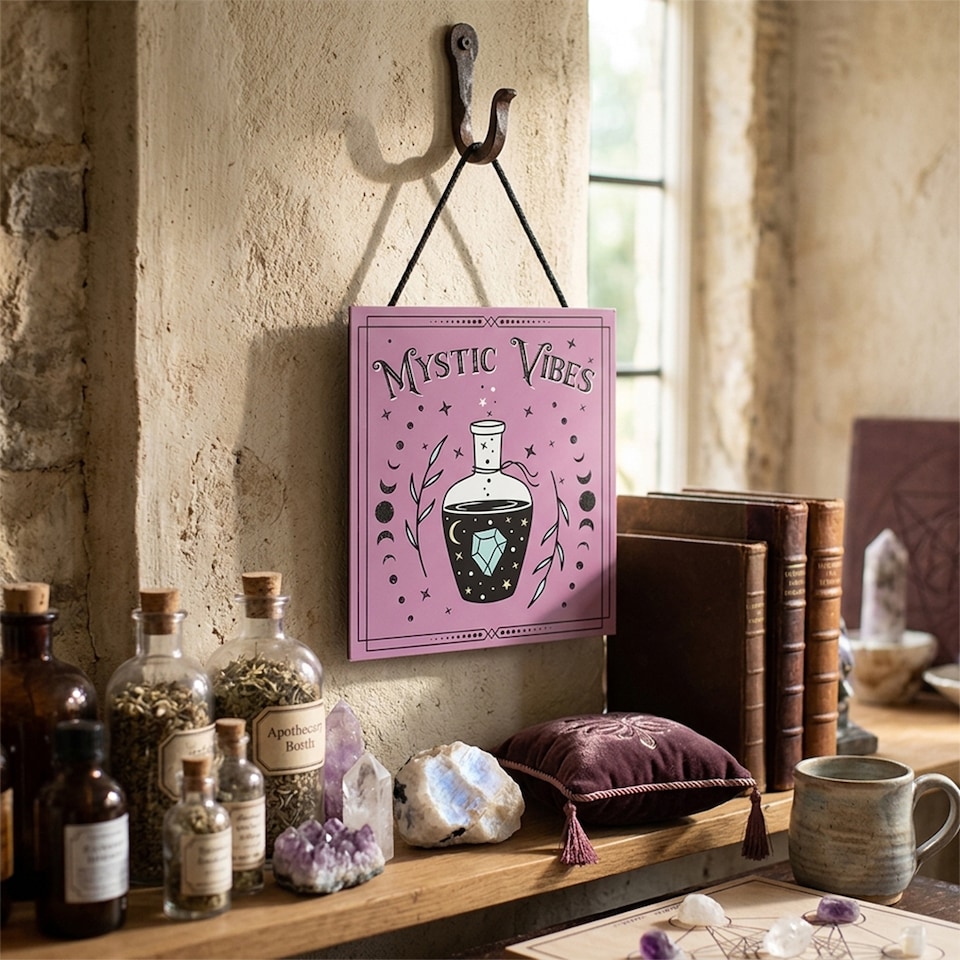 image 1 of Mystic Vibes Purple Halloween Spooky Hanging Plaque Decoration 18cm