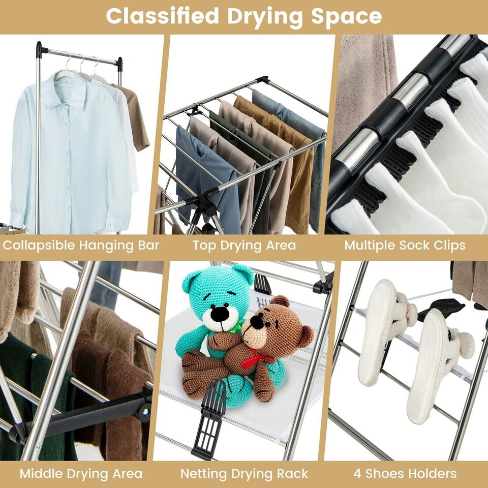 image 1 of COSTWAY Clothes Drying Rack Gullwing Style Rack