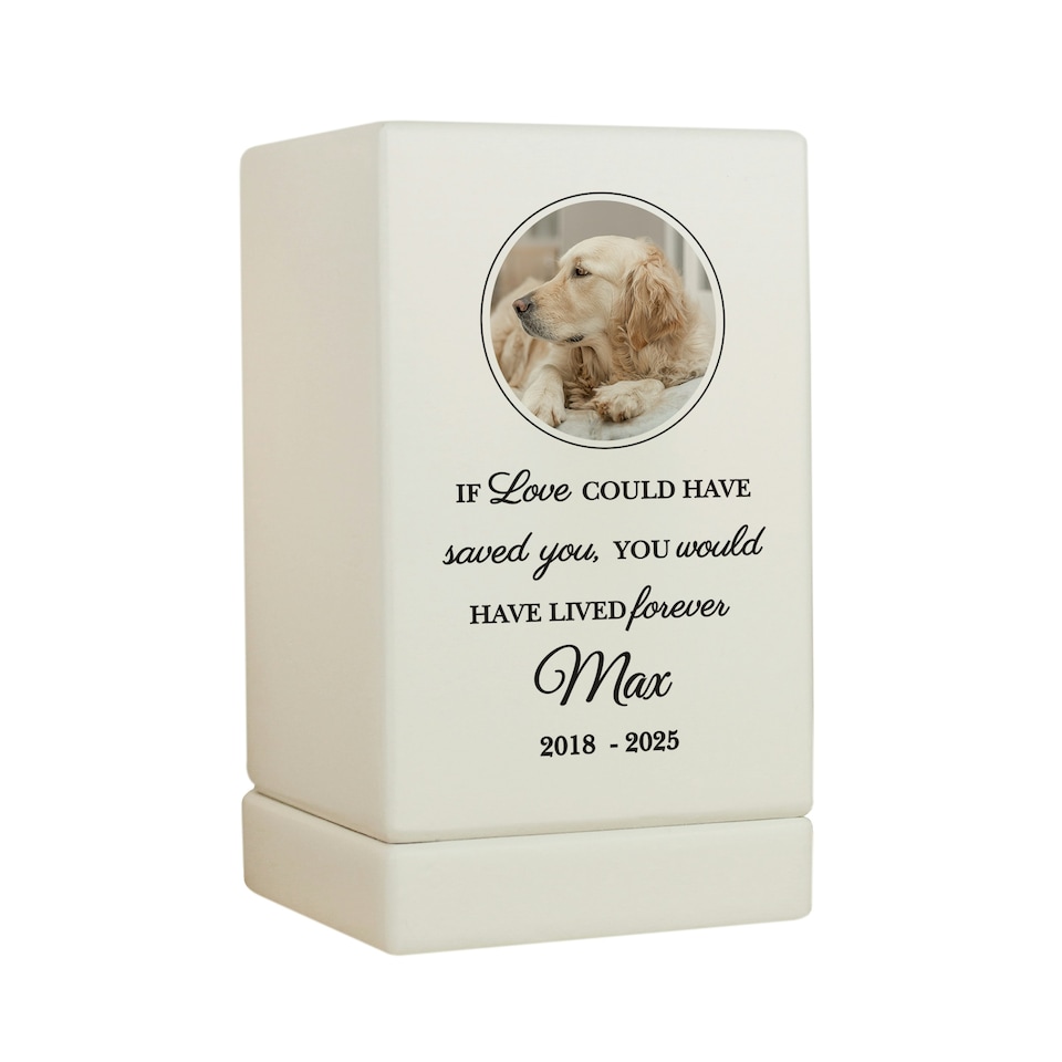 image 1 of Personalised Pet Photo Upload Small Wooden Urn