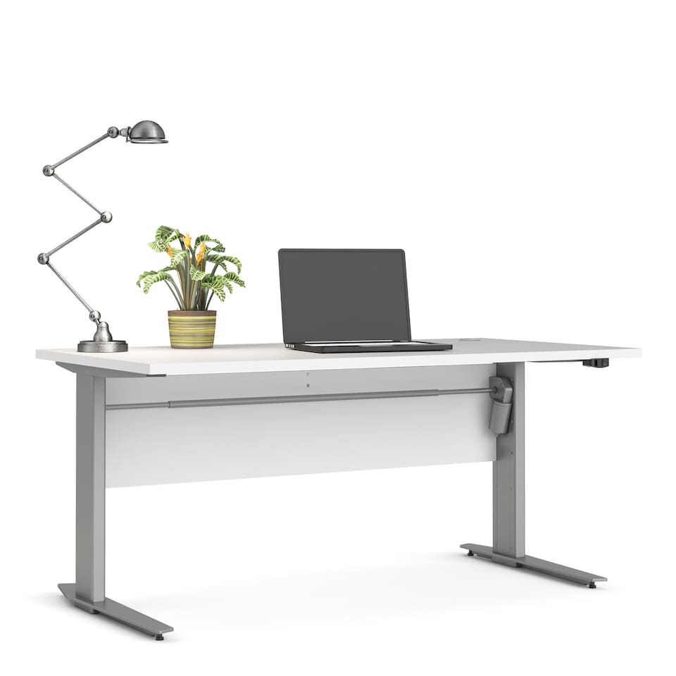 image 1 of Prima Desk 150cm in White with Height Adjustable Legs with Electric Control in Silver Grey Steel