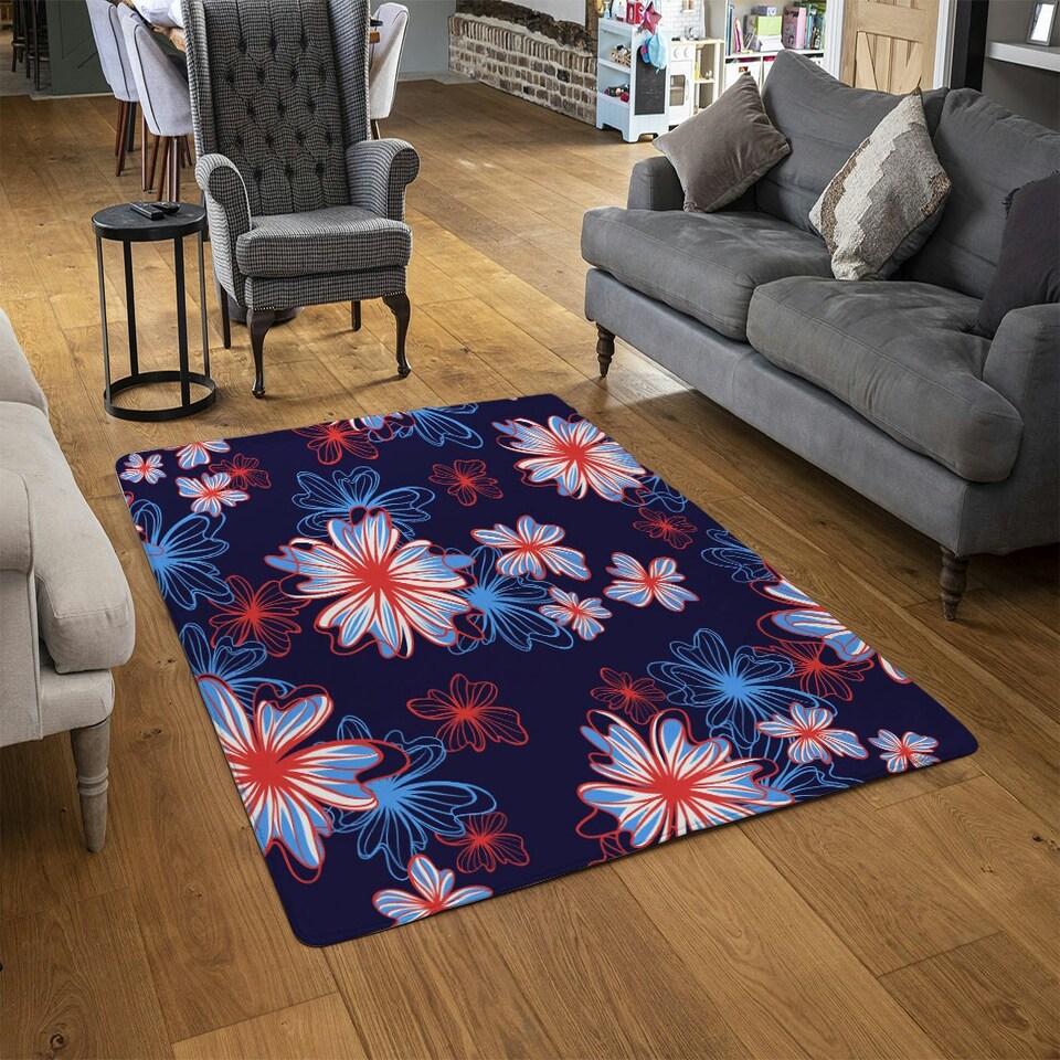 image 1 of Red, White & Blue Flower Print (Rug) Multi | Small: 60x110cm