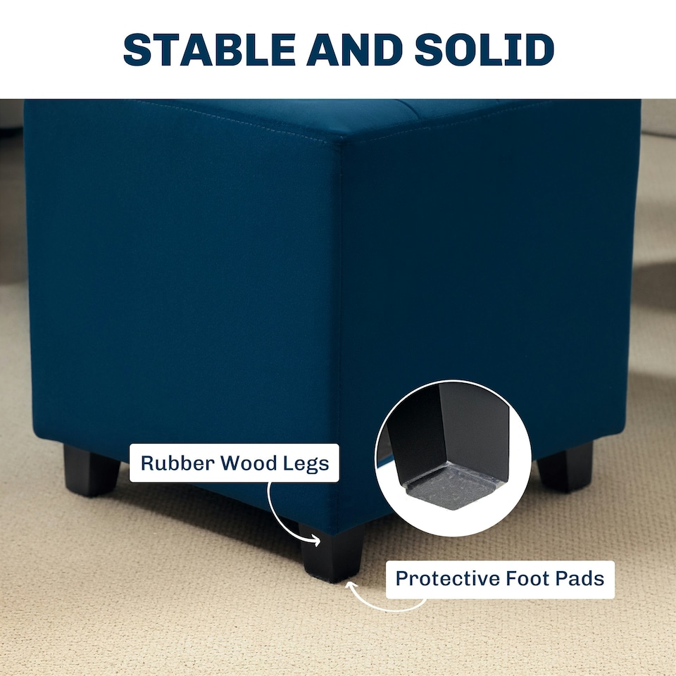image 1 of HOMCOM Square Footstool Small Ottoman with Wood Legs for Bedroom Blue