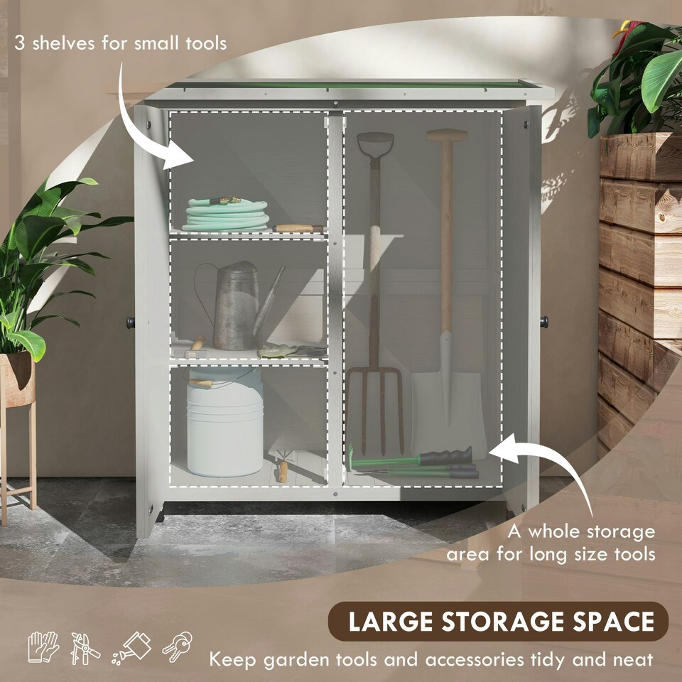 image 1 of Outsunny Wood Garden Storage Shed Tool Cabinet Organizer, Light Grey