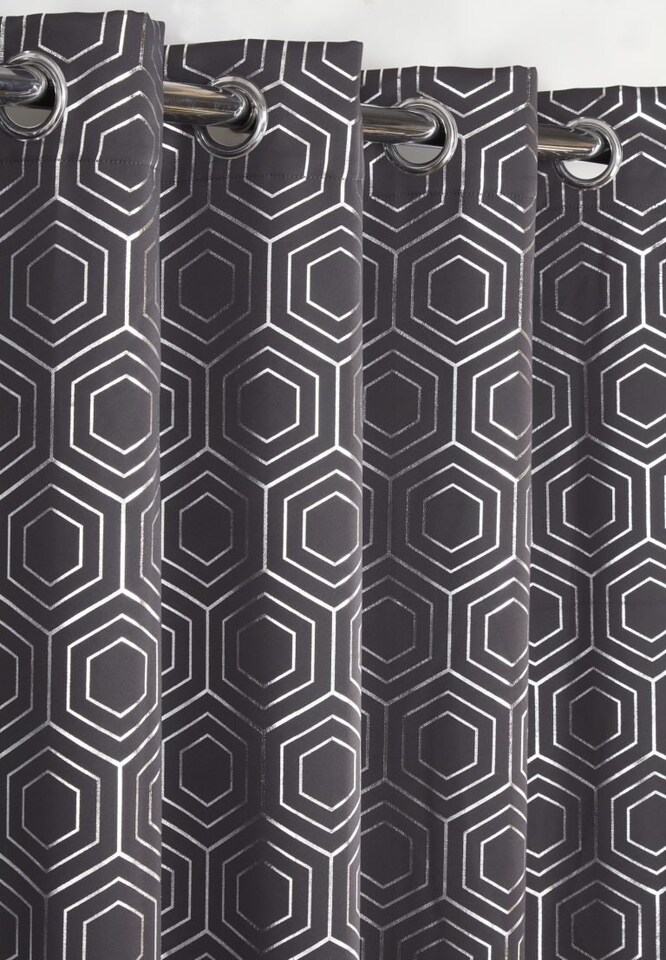 image 1 of Element Geometric Thermal Blackout Eyelet Curtains 168cm x 137cm Charcoal | Grey | Grey