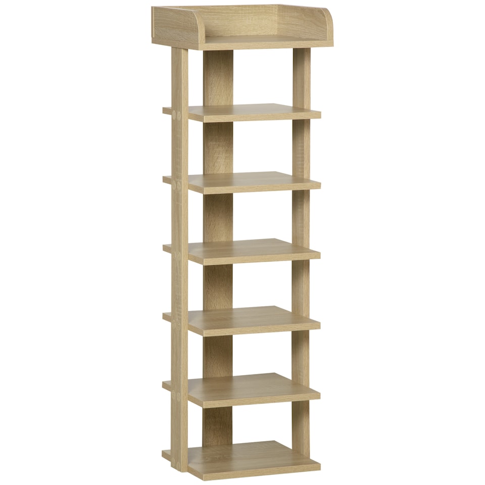 image 1 of HOMCOM 7 Tier Shoe Rack Organizer Storage Shelf Wooden Display Cabinet for Entryway Living Room Bedroom Oak