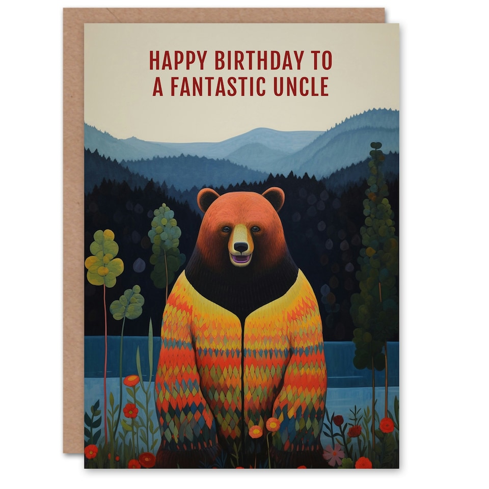 image 1 of Fantastic Hipster Hippie Hippy Cardigan Bear Uncle Birthday Card