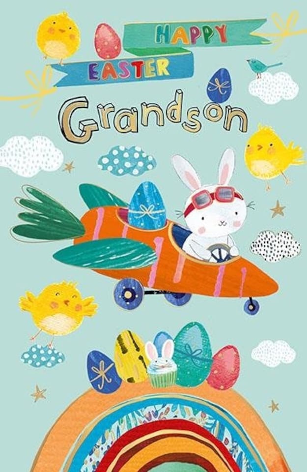 Words 'n' Wishes Easter Card for a Lovely Grandson, 21.7 x 14.4 cms, FSC Certified and Multi-Coloured
