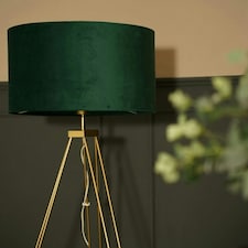 ValueLights Aero Polished Gold Floor Lamp with Large Green Drum Shade and LED Bulb