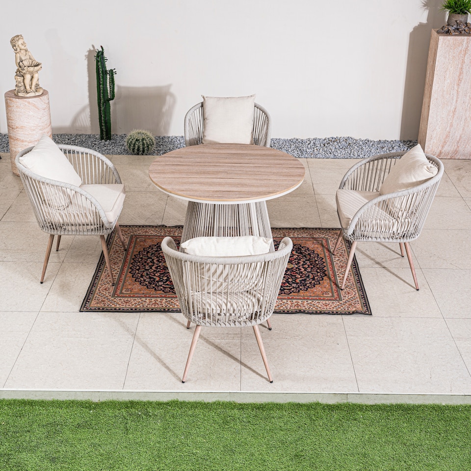 image 1 of Direct Wicker Outdoor Garden Iron Woven Round Dining Table Set with Four Chairs