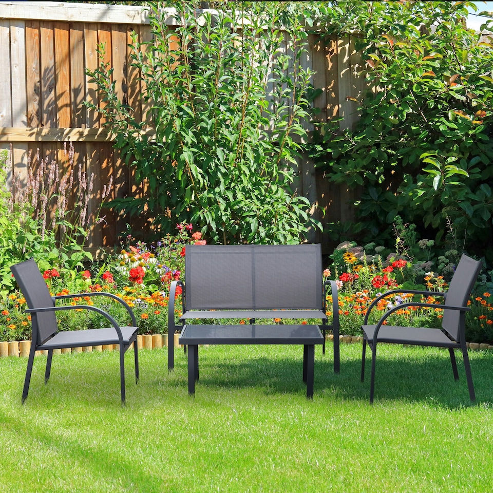 image 1 of Outsunny 4pcs Patio Furniture Set Garden Sofa Glass Top Coffee Table