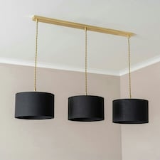 ValueLights Reni Black Drum Shade 3 Drop Bar Gold Diner Ceiling Pendant Light with Bulbs Gold