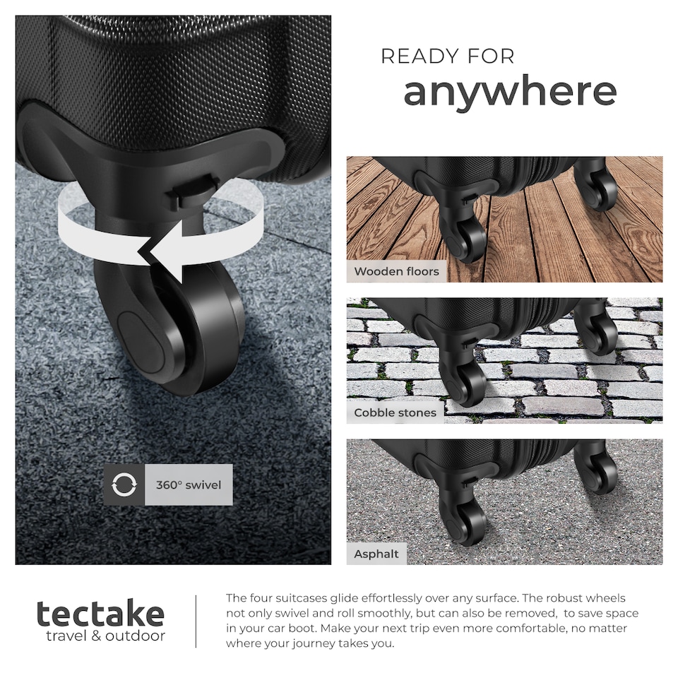 image 1 of Suitcase Set of 4 ABS Hard Shell Luggage Travel Trolley 4 Wheel Lightweight Telescopic Handle | Black | black | 1